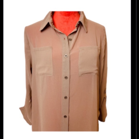 NWT SHEER BUTTON DOWN COLLAR LONGLINE TOP - Picture 2 of 10